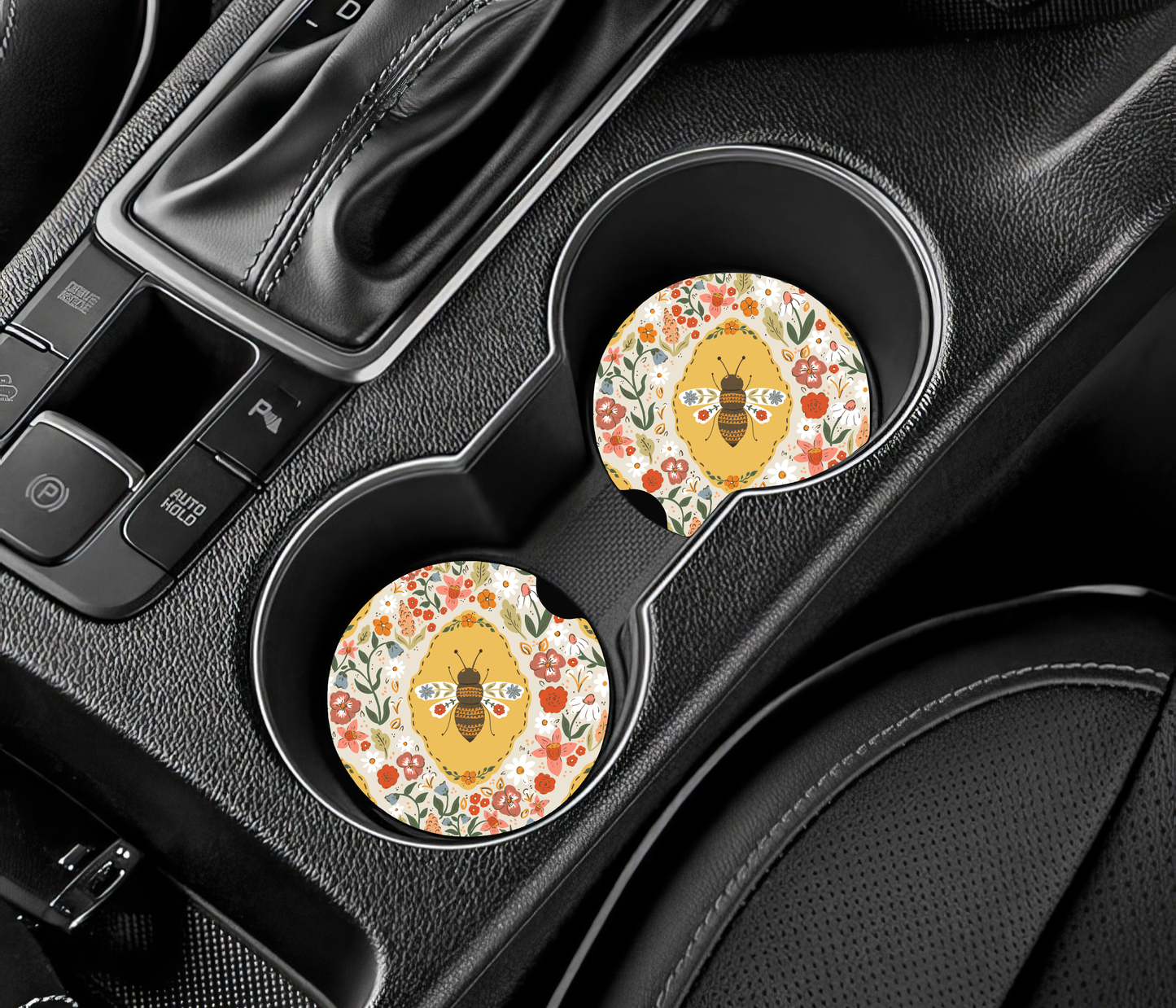 Floral Bee Car Coaster Set
