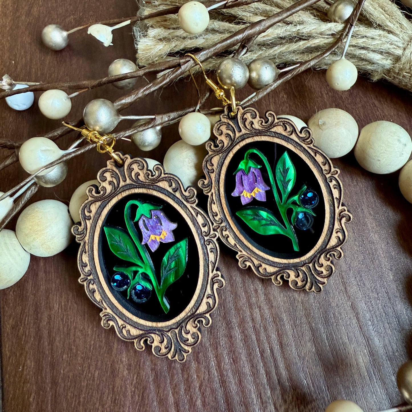Framed Deadly Nightshade (Belladonna) Dangles