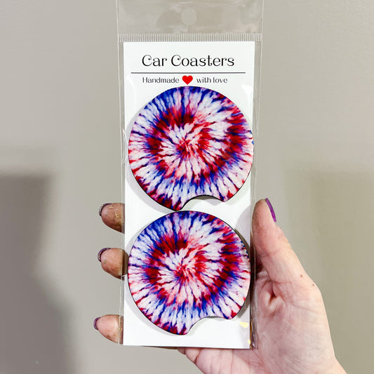 Patriotic Tie Dye Car Coaster Set