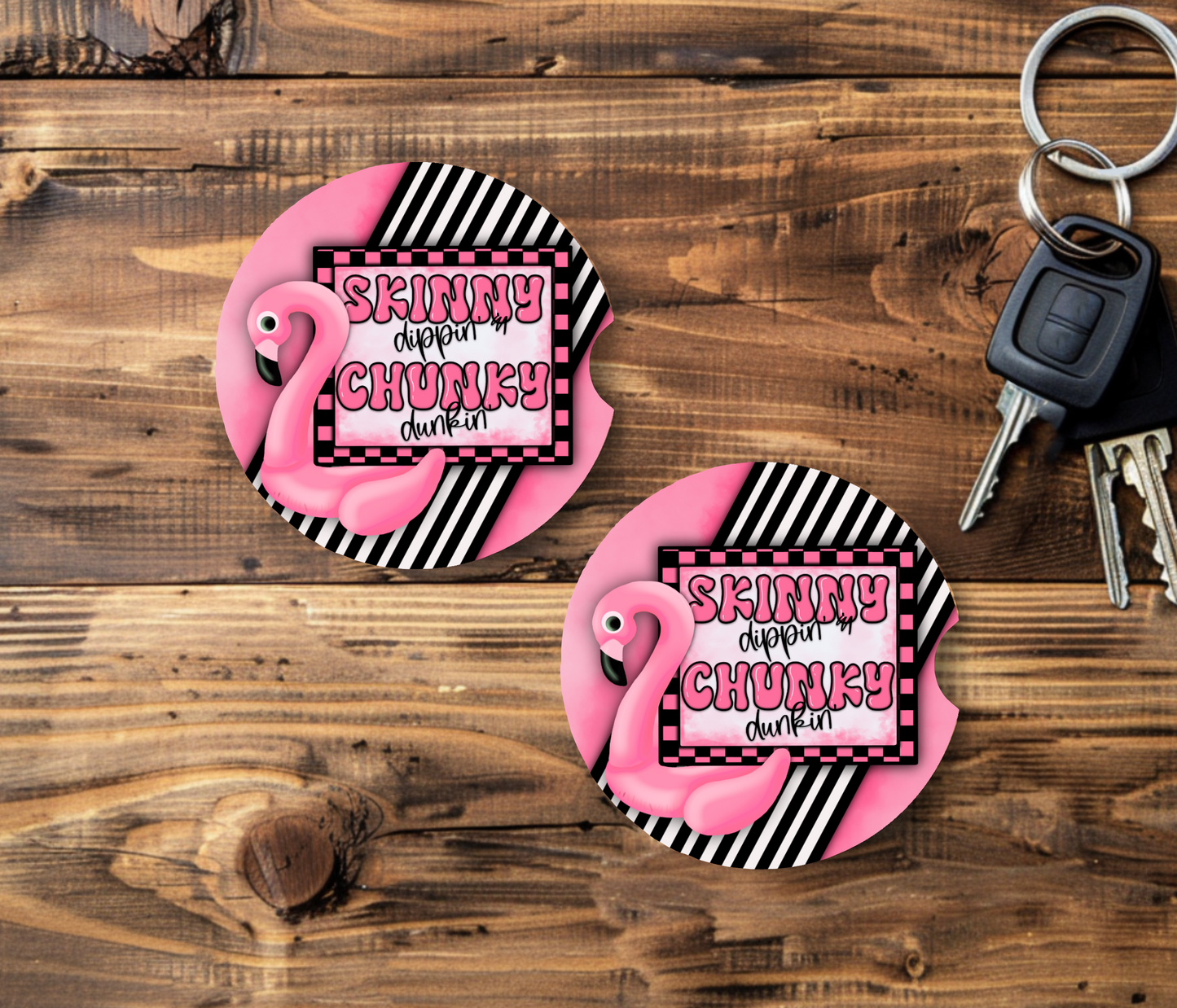 Flamingo Skinny Dippin’ Car Coaster Set