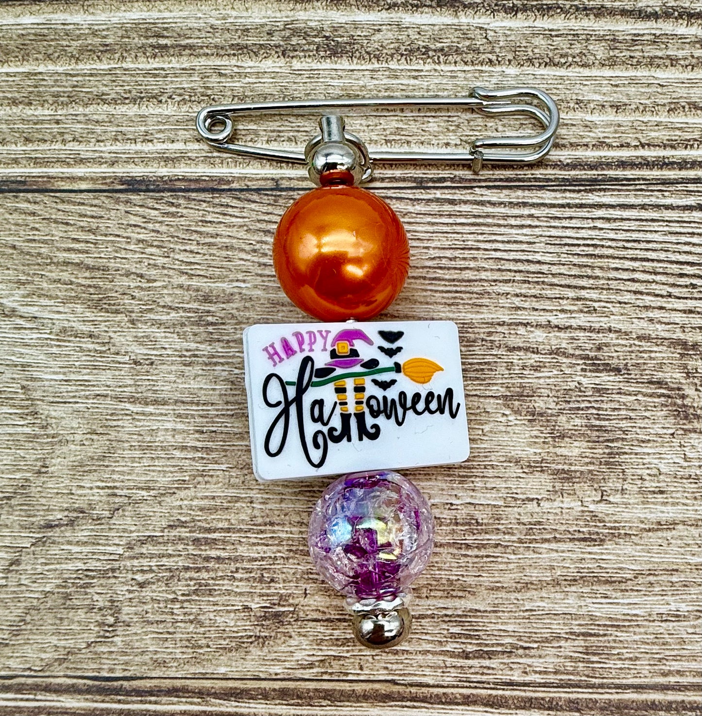 Fall / Halloween Beaded Safety Pin Brooches