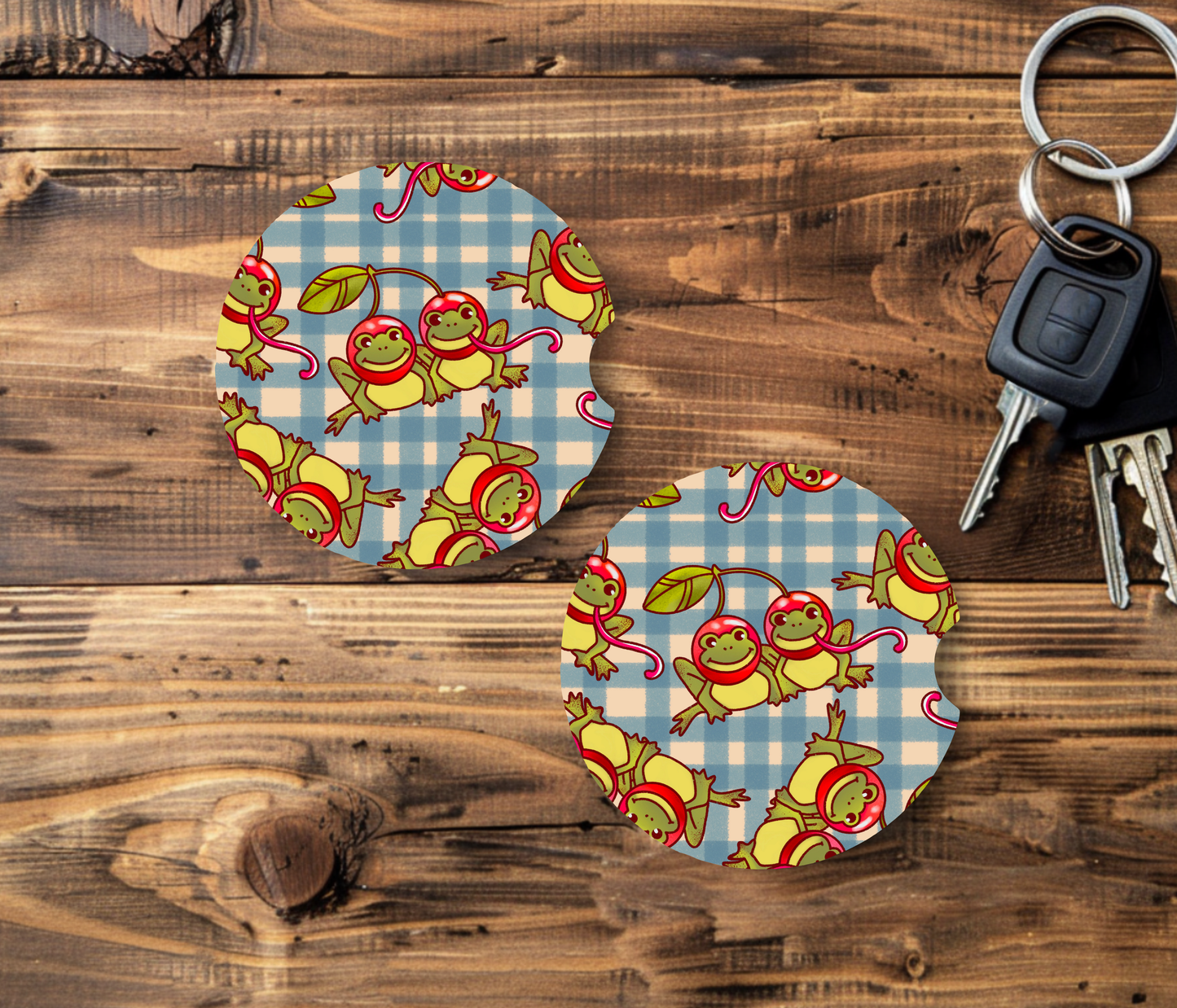 Frog Cherry Car Coaster Set