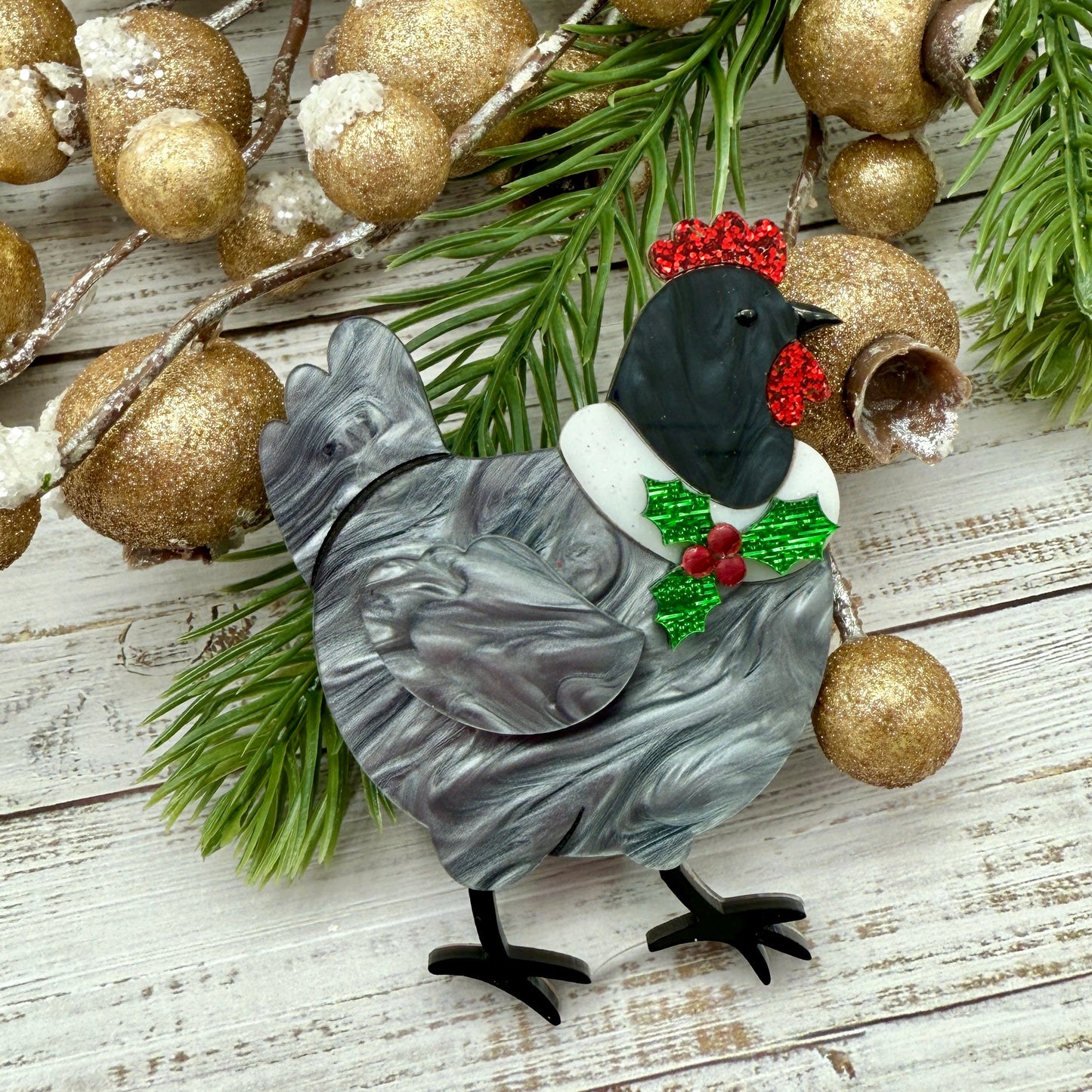 Holiday Hen BROOCH