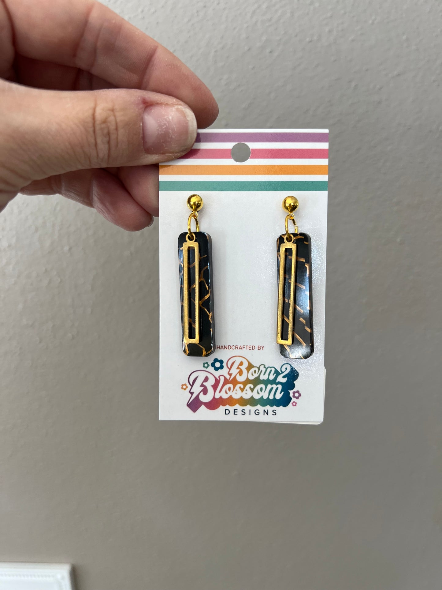 SEP CLEARANCE Black Gold Rectangle Earrings