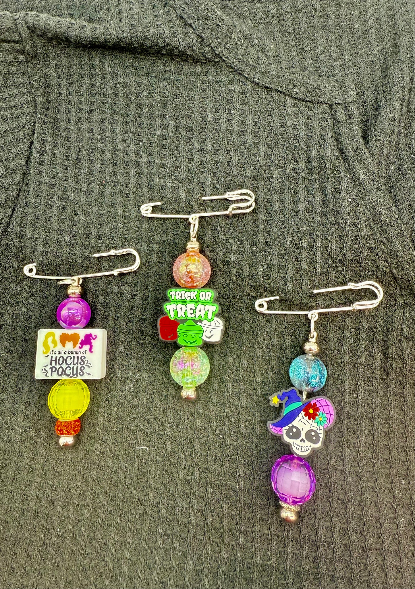Fall / Halloween Beaded Safety Pin Brooches