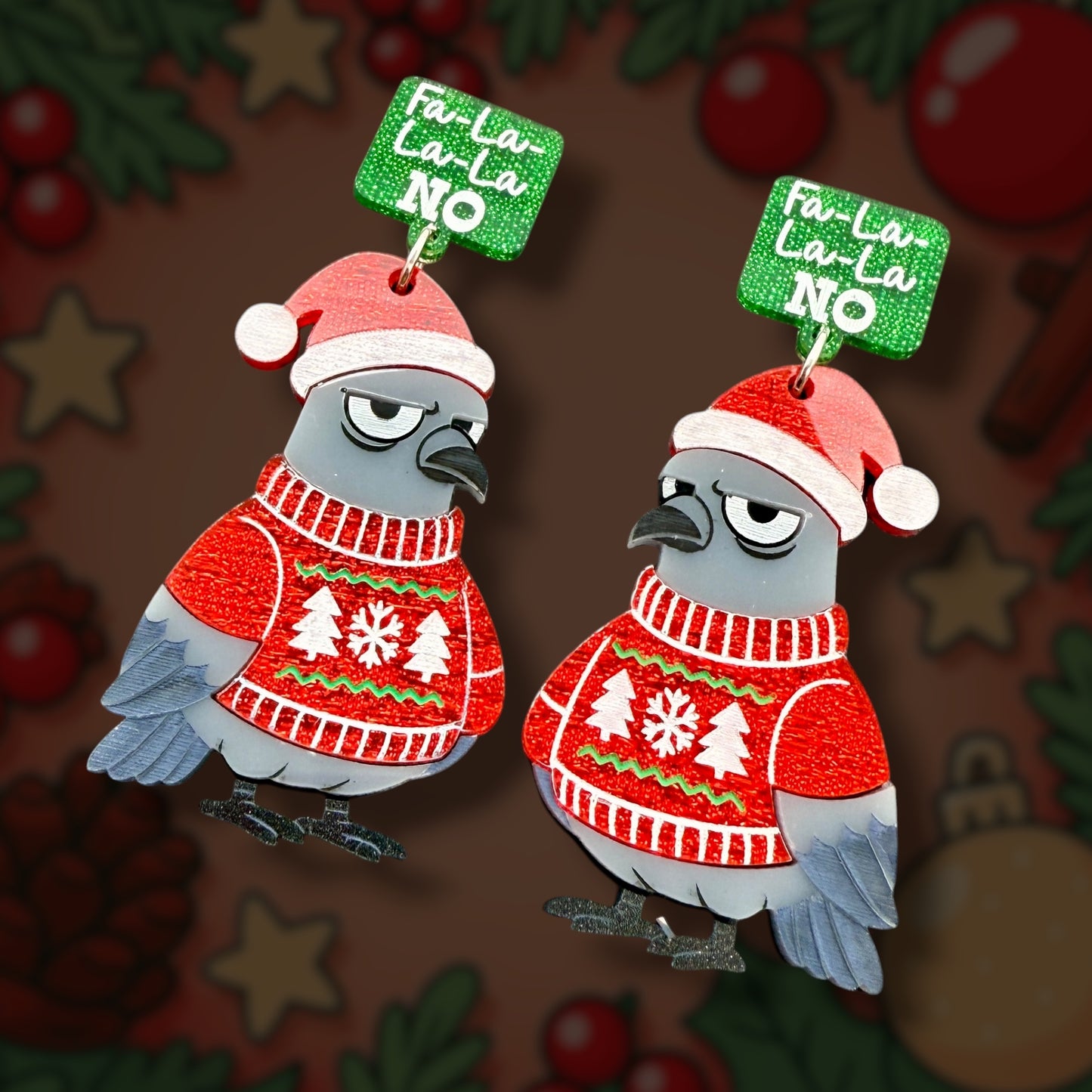 Grumpy Christmas Pigeon Dangles