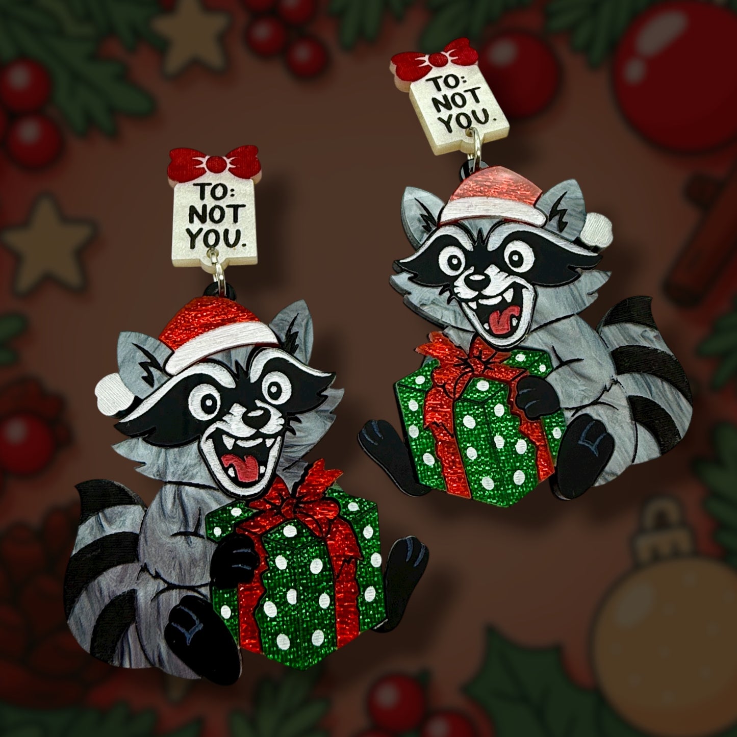 Christmas Raccoon Dangles