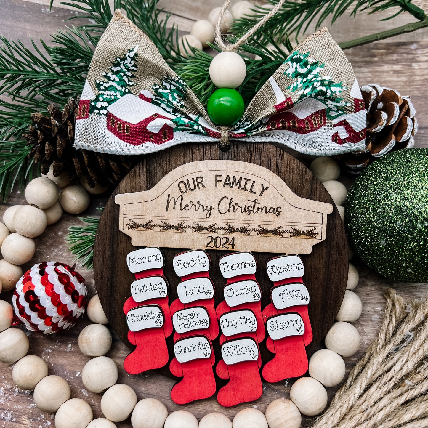 2025 Stockings Hung by Chimney Personalized Family Christmas Ornament now up to 24 Names