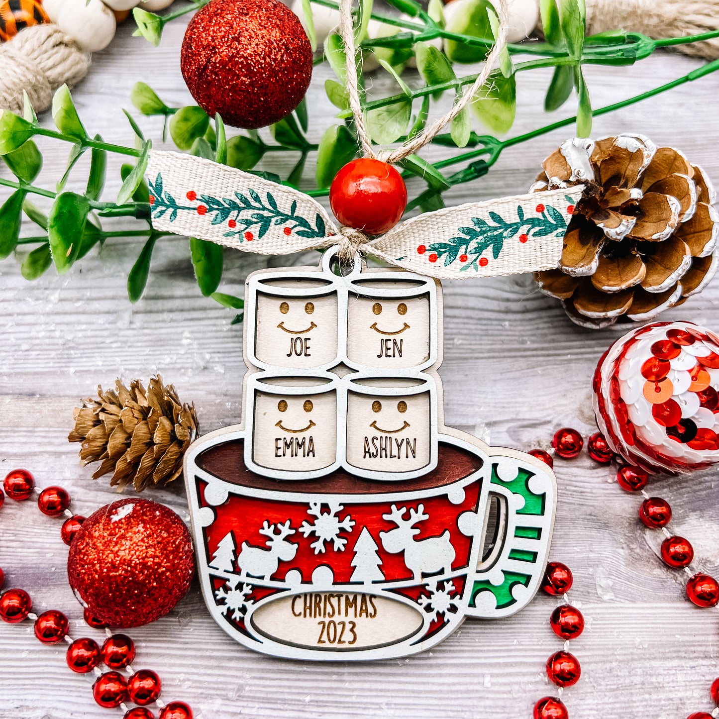 2025 Hot Cocoa Marshmallow Personalized Family Christmas Ornament
