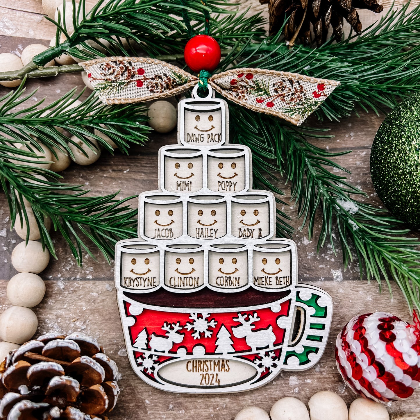 2025 Hot Cocoa Marshmallow Personalized Family Christmas Ornament