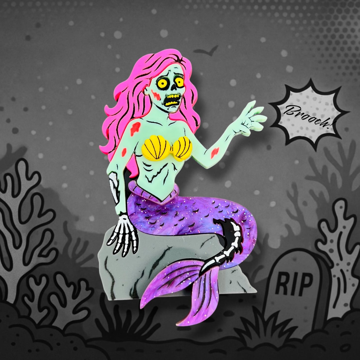 Zombie Mermaid BROOCH (2 Color Options!)