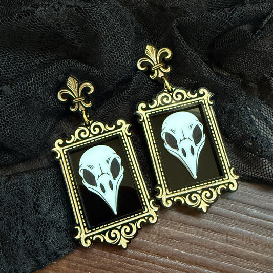 Framed Raven Skull Dangles