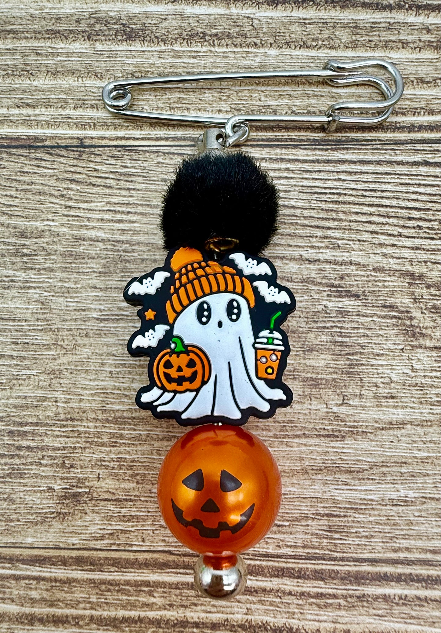 Fall / Halloween Beaded Safety Pin Brooches