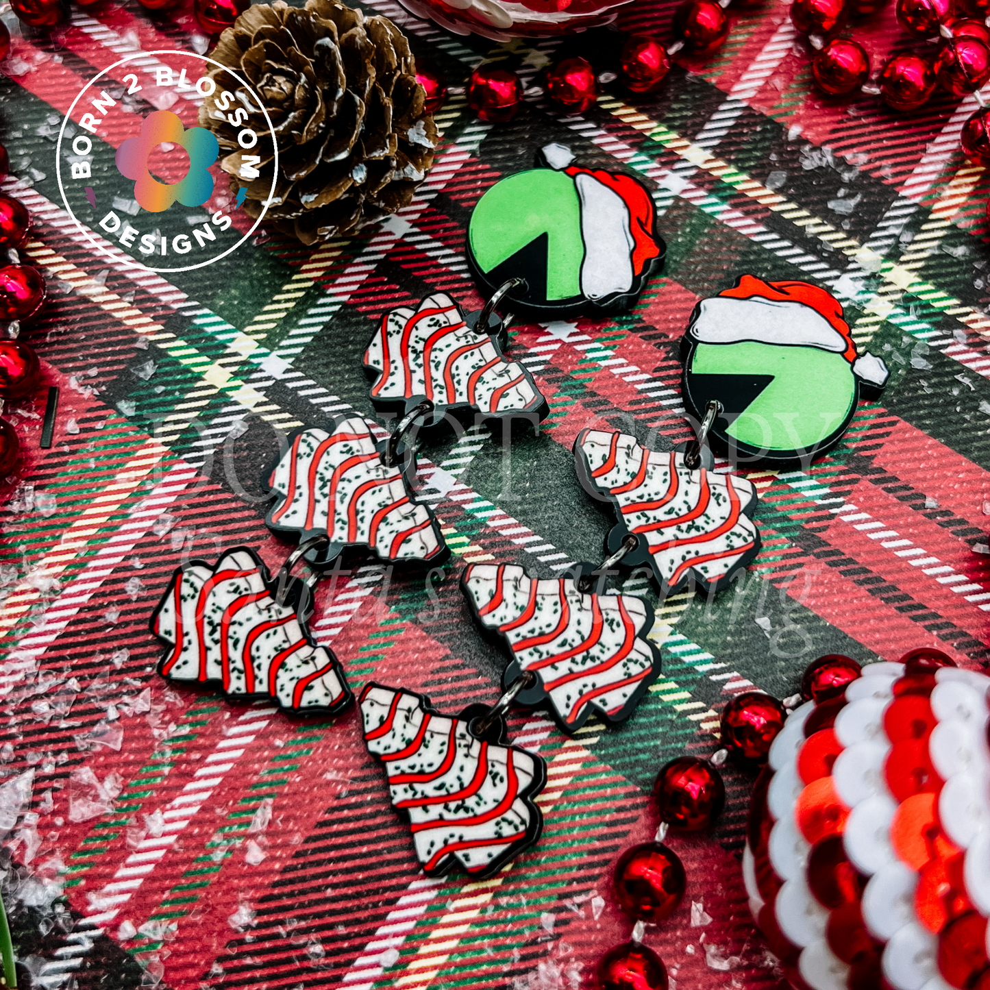 Christmas Tree Cake Pac-Man Dangles