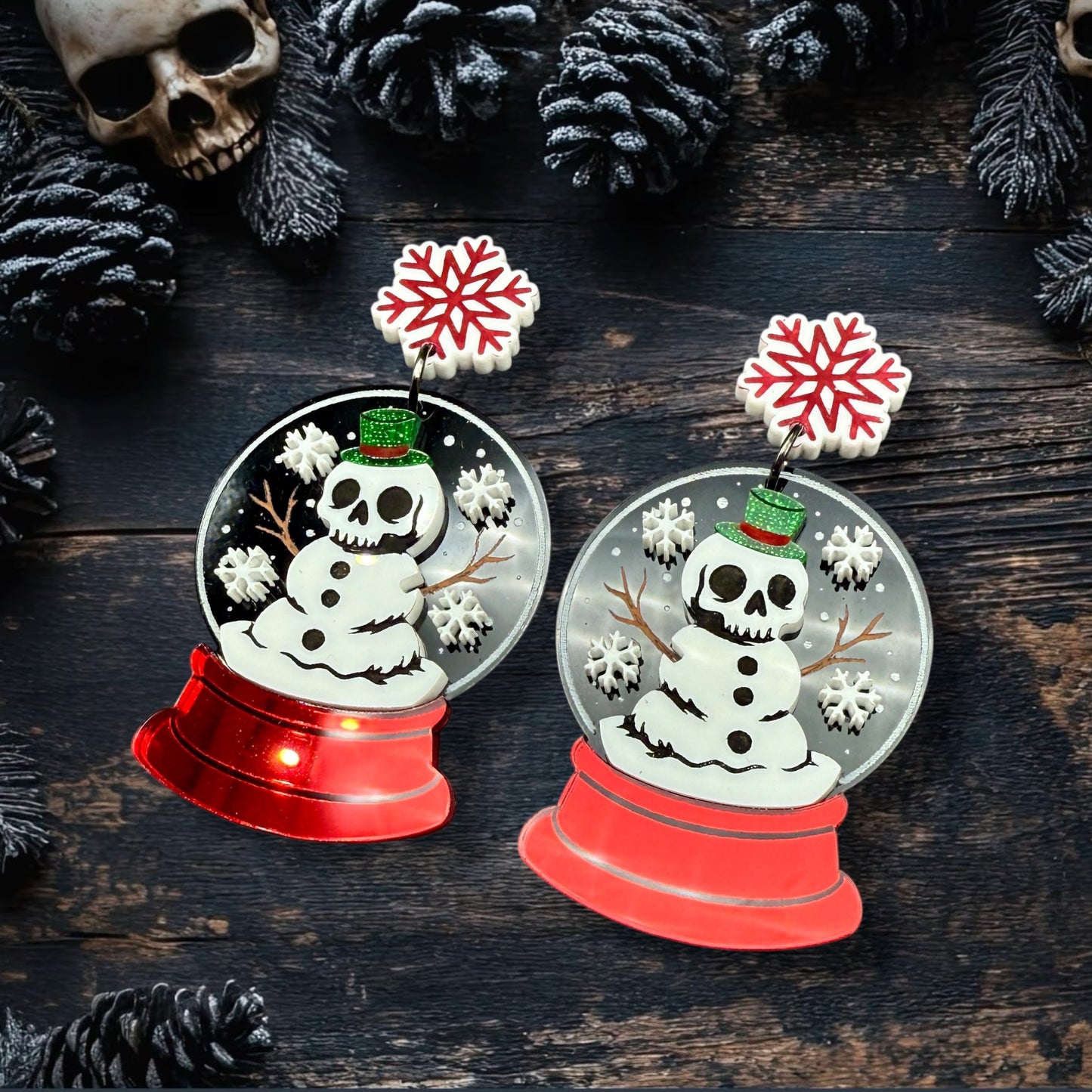 Spooky Snowman Snow Globe Dangles