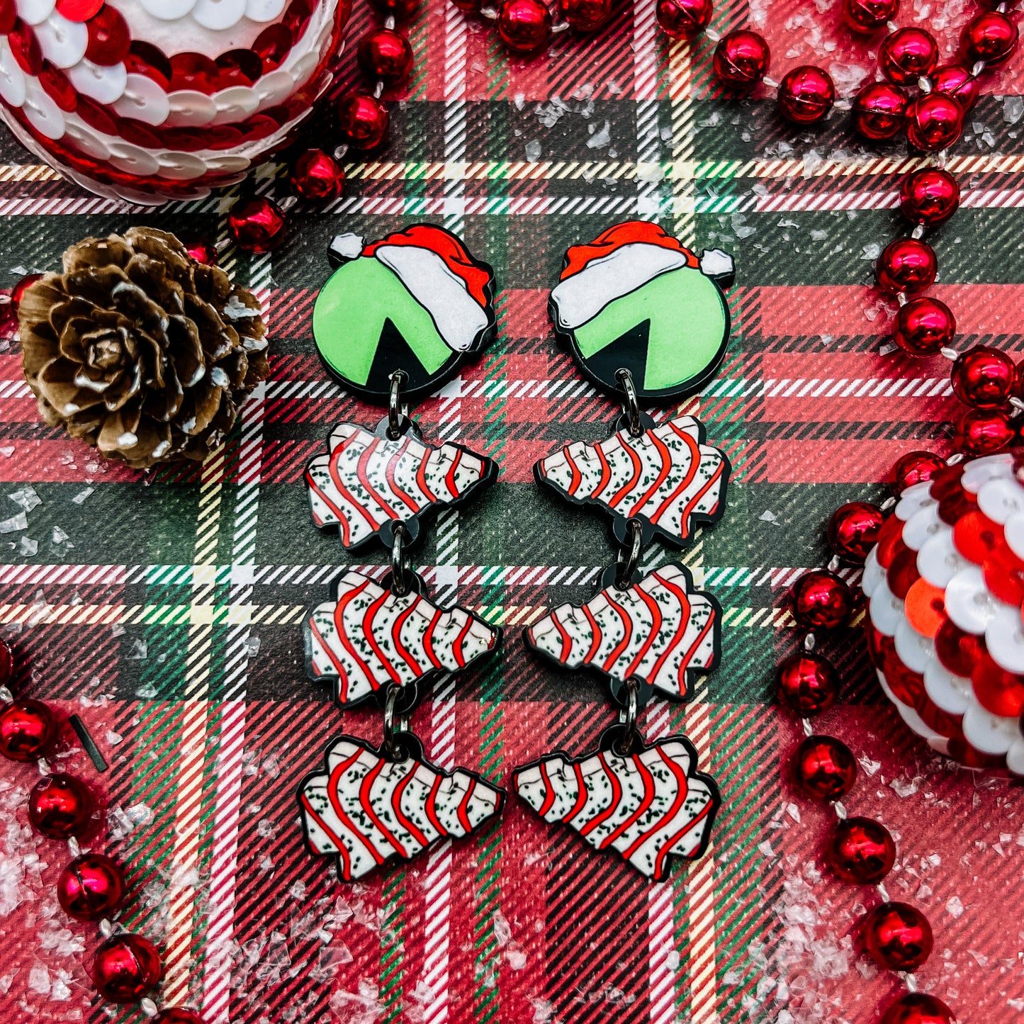 Christmas Tree Cake Pac-Man Dangles