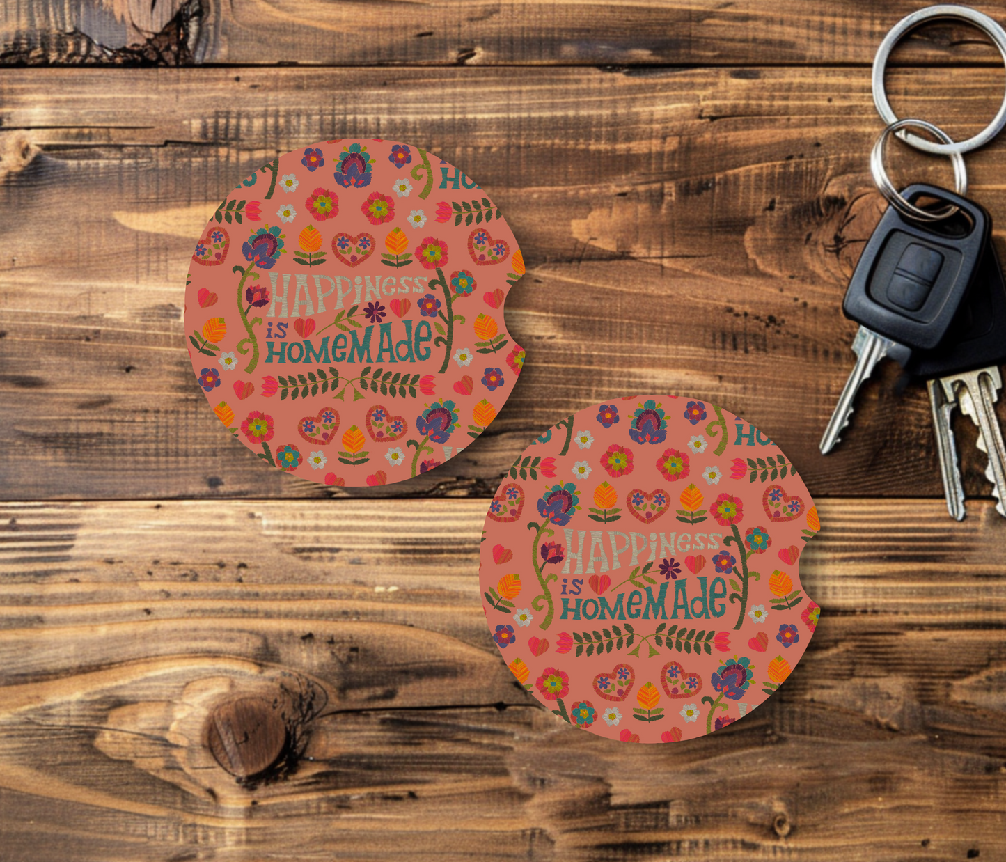 Happiness is Homemade Car Coaster Set