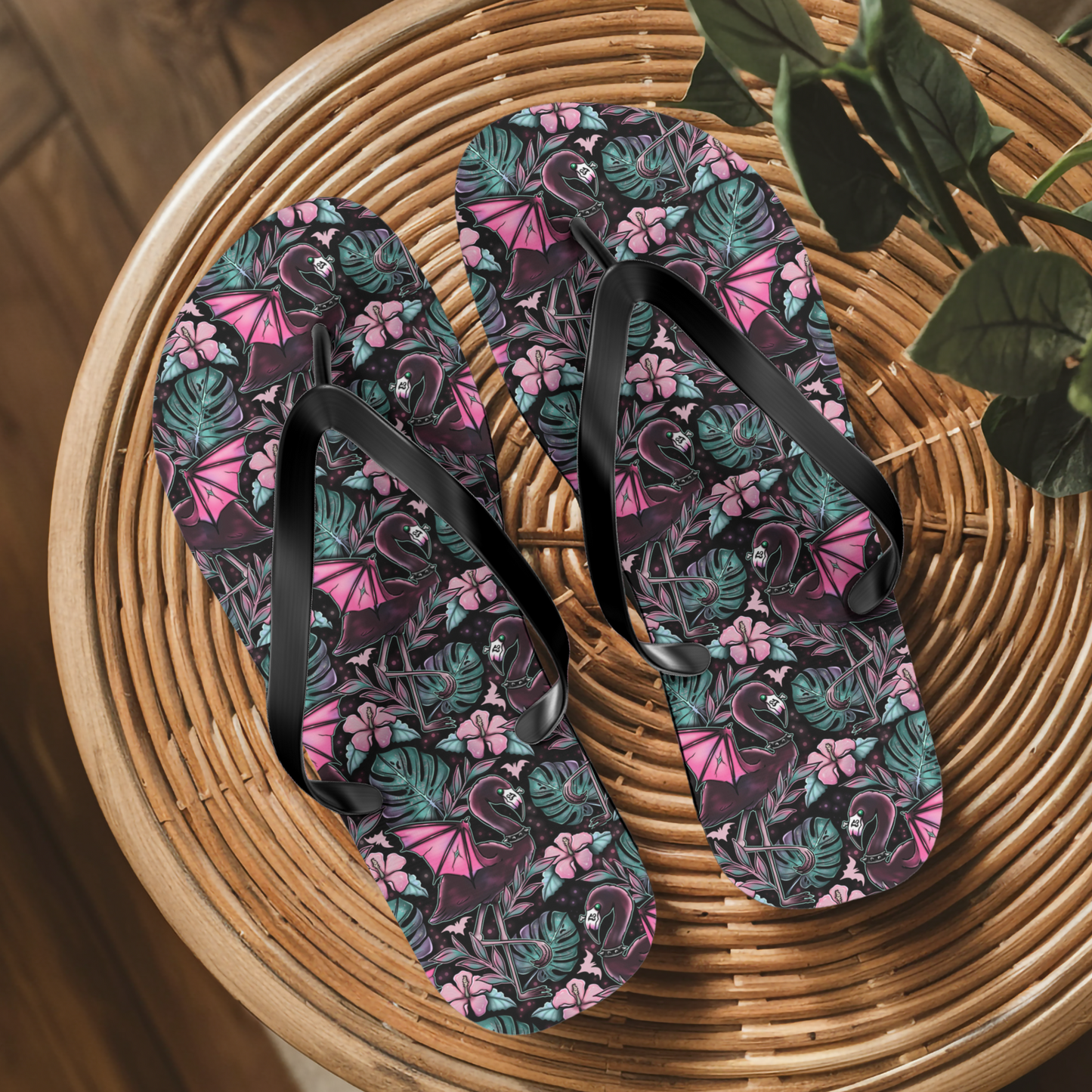 Goth Flamingo Flip Flops