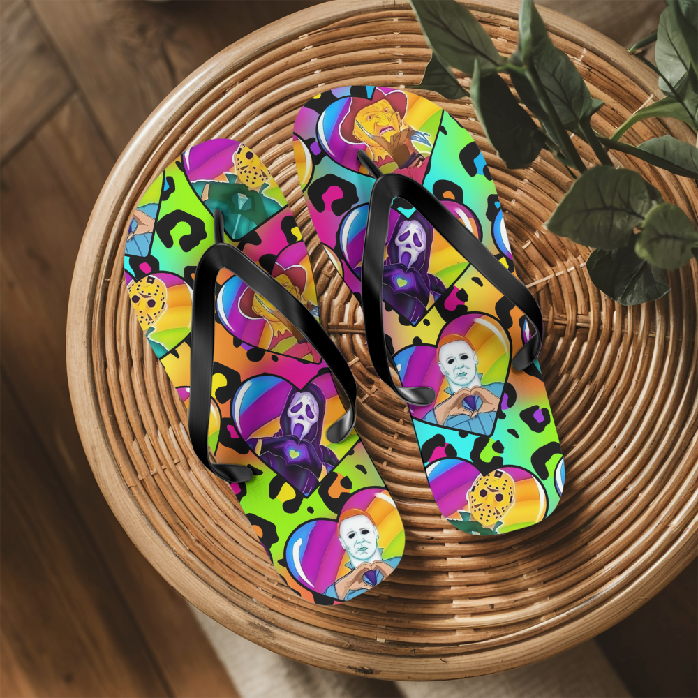 Lisa Frank Horror Flip Flops
