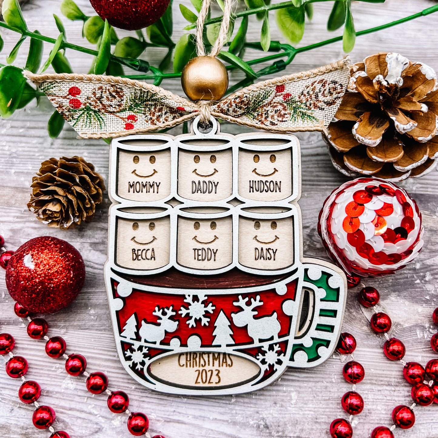 2025 Hot Cocoa Marshmallow Personalized Family Christmas Ornament