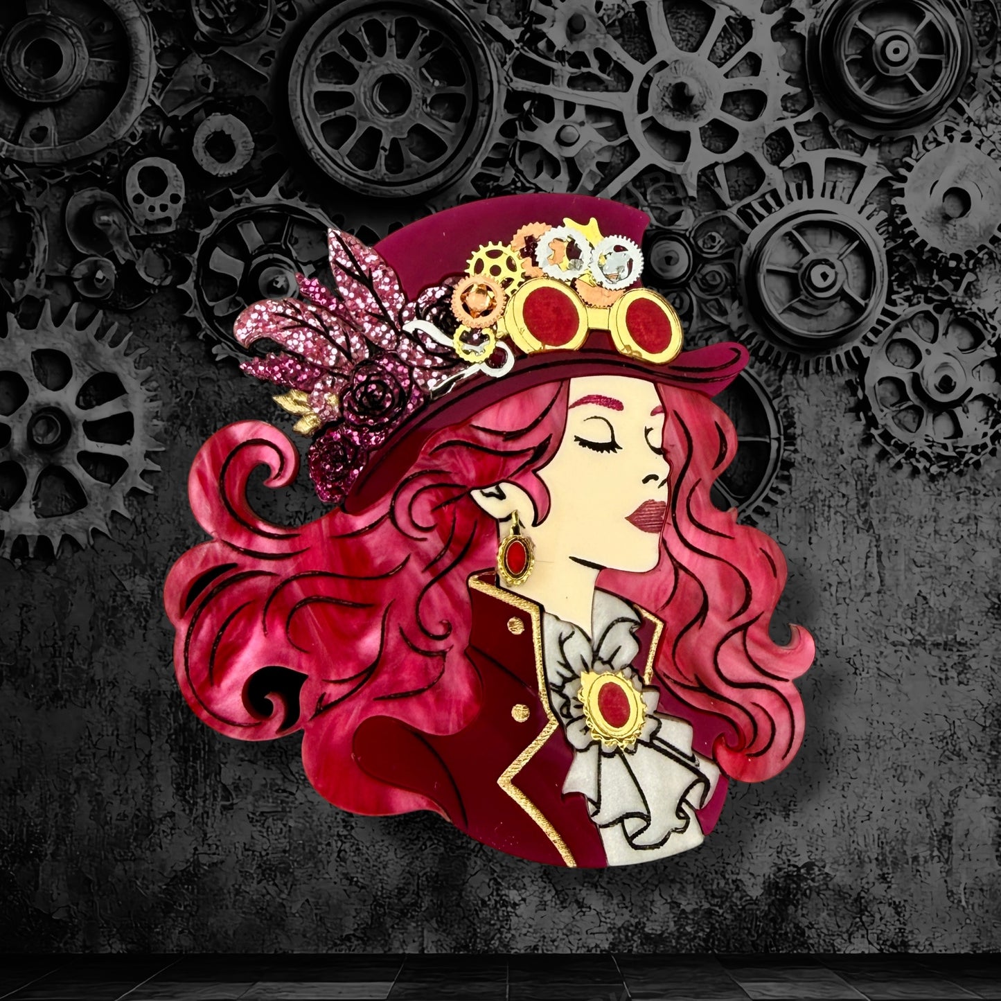 Pink Steampunk Girl BROOCH (& other larger items)