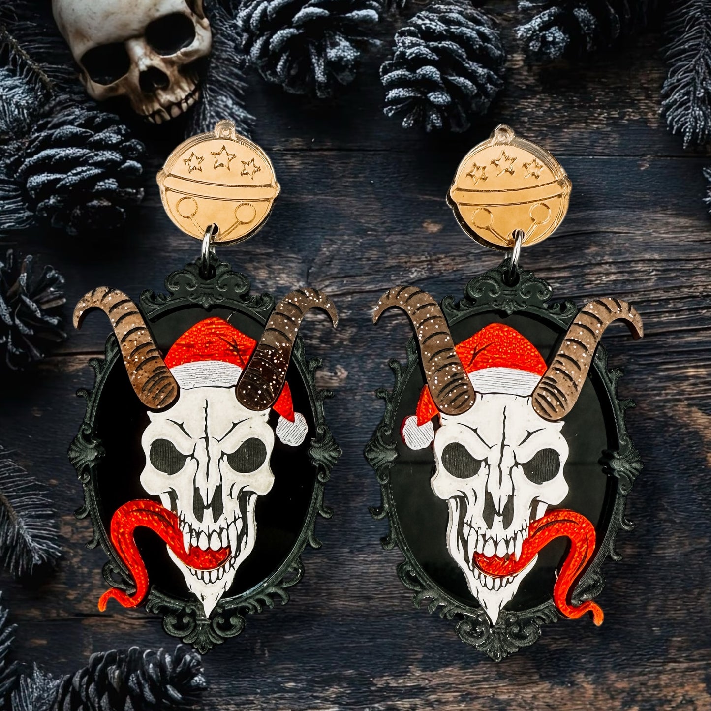 Framed Krampus Skull Dangles