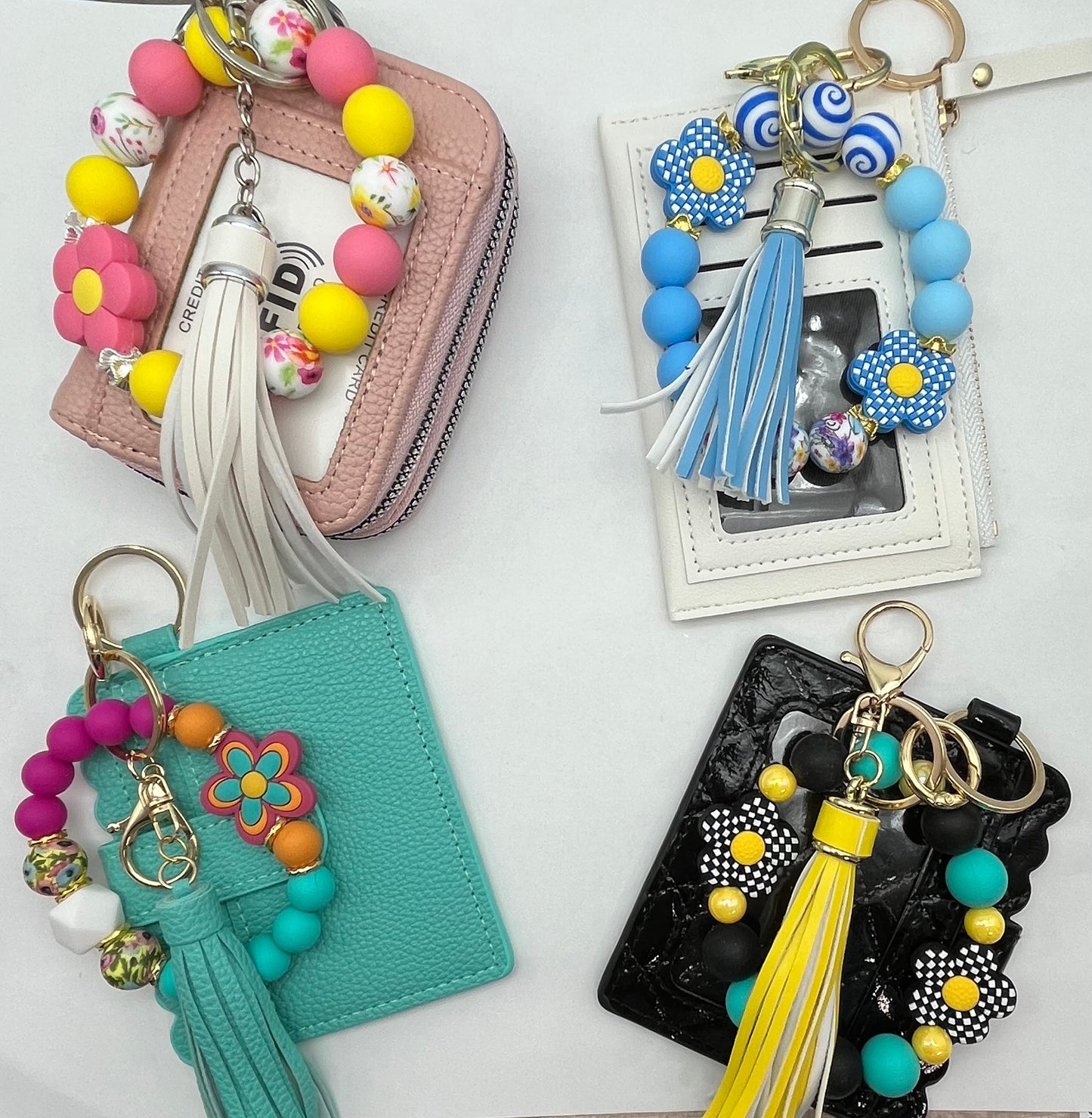 Floral Soda Keychain Wristlet with Wallet Bracelet