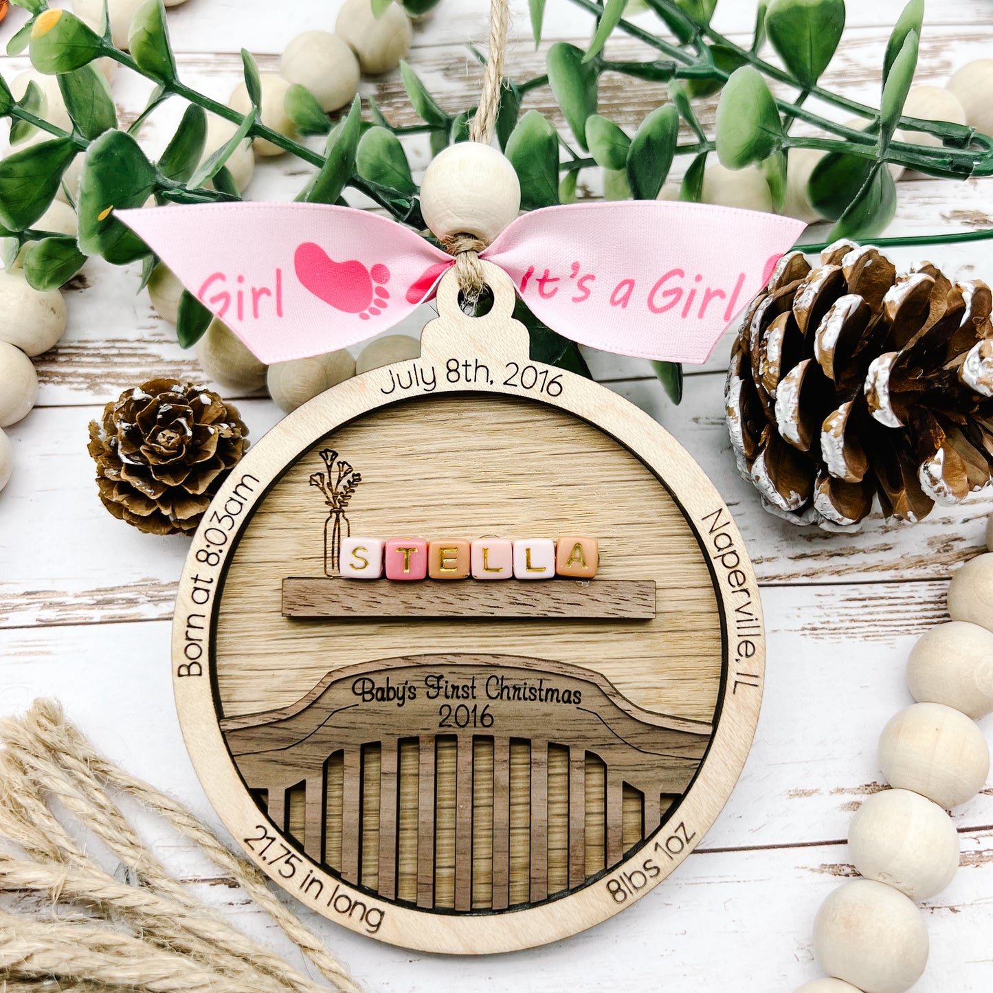 Baby First Christmas Personalized Birth Stat Ornament