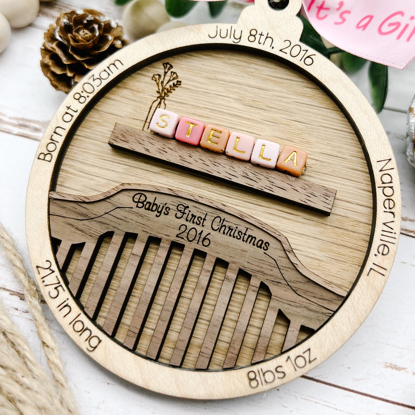 Baby First Christmas Personalized Birth Stat Ornament
