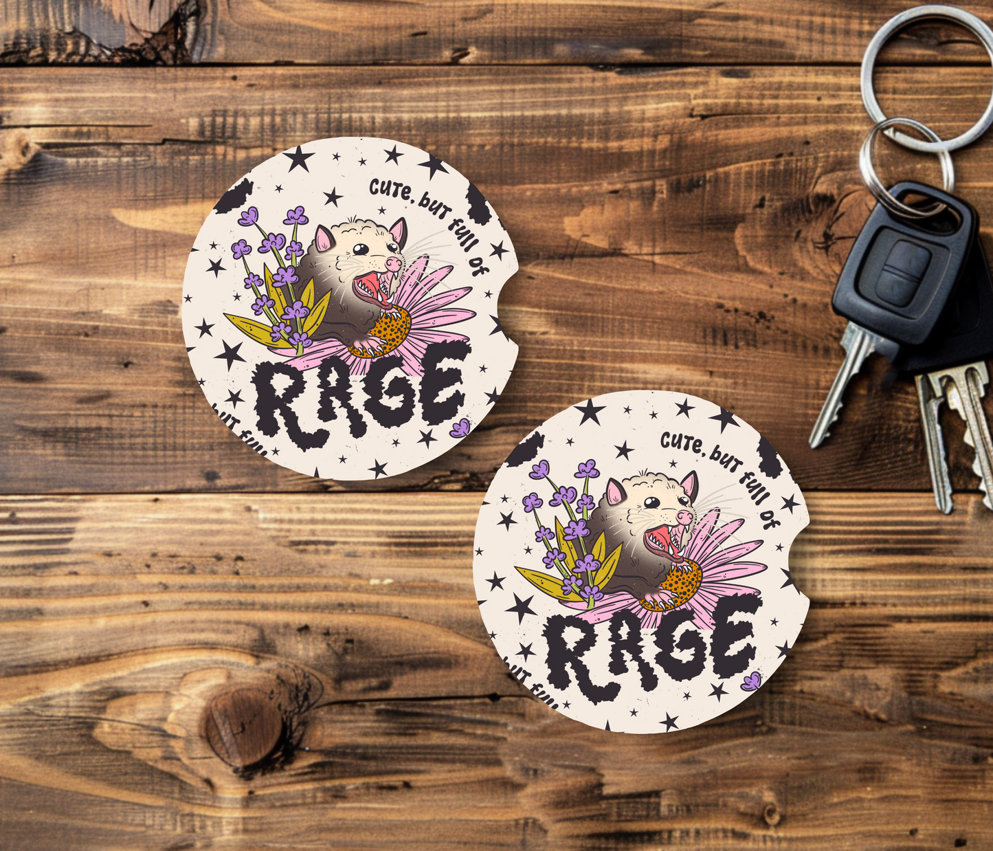Opossum Rage Car Coaster Set