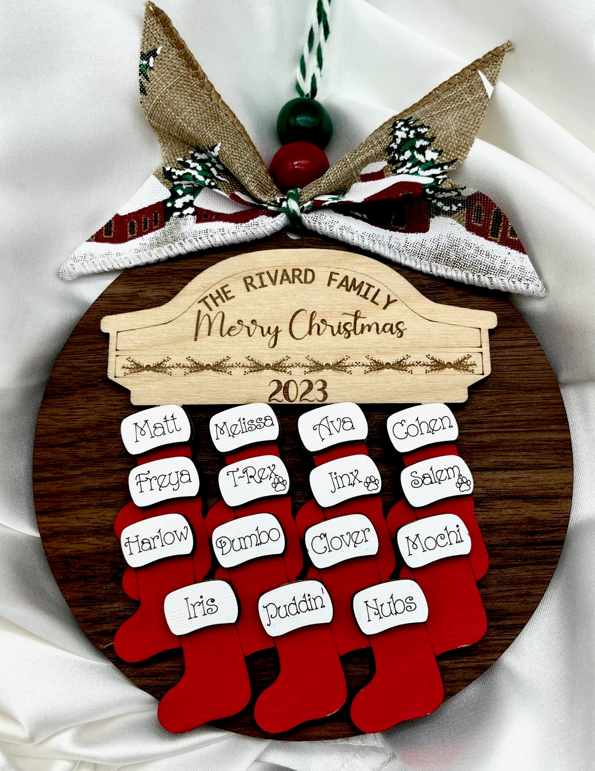 2025 Stockings Hung by Chimney Ornament holds up to 25 Names