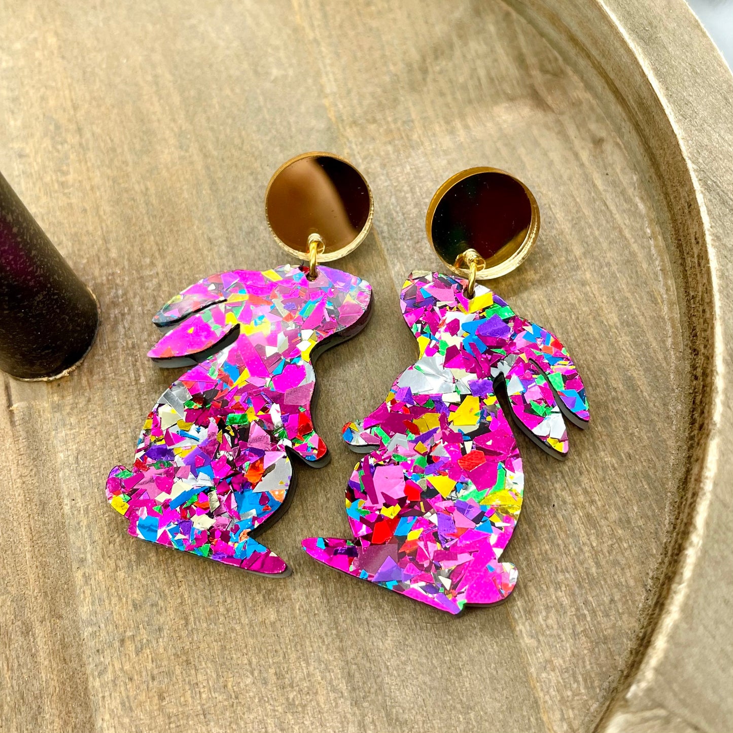 Chunky Glitter Bunny Dangles