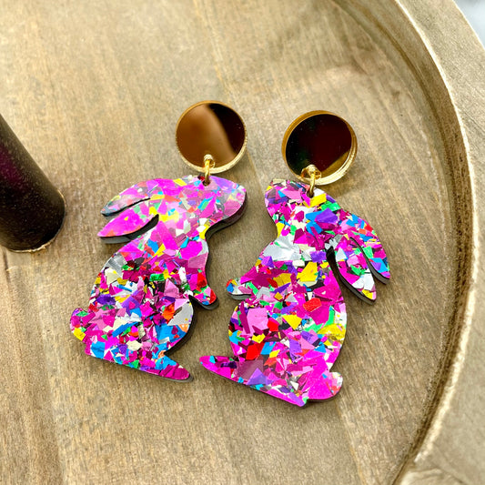 Chunky Glitter Bunny Dangles