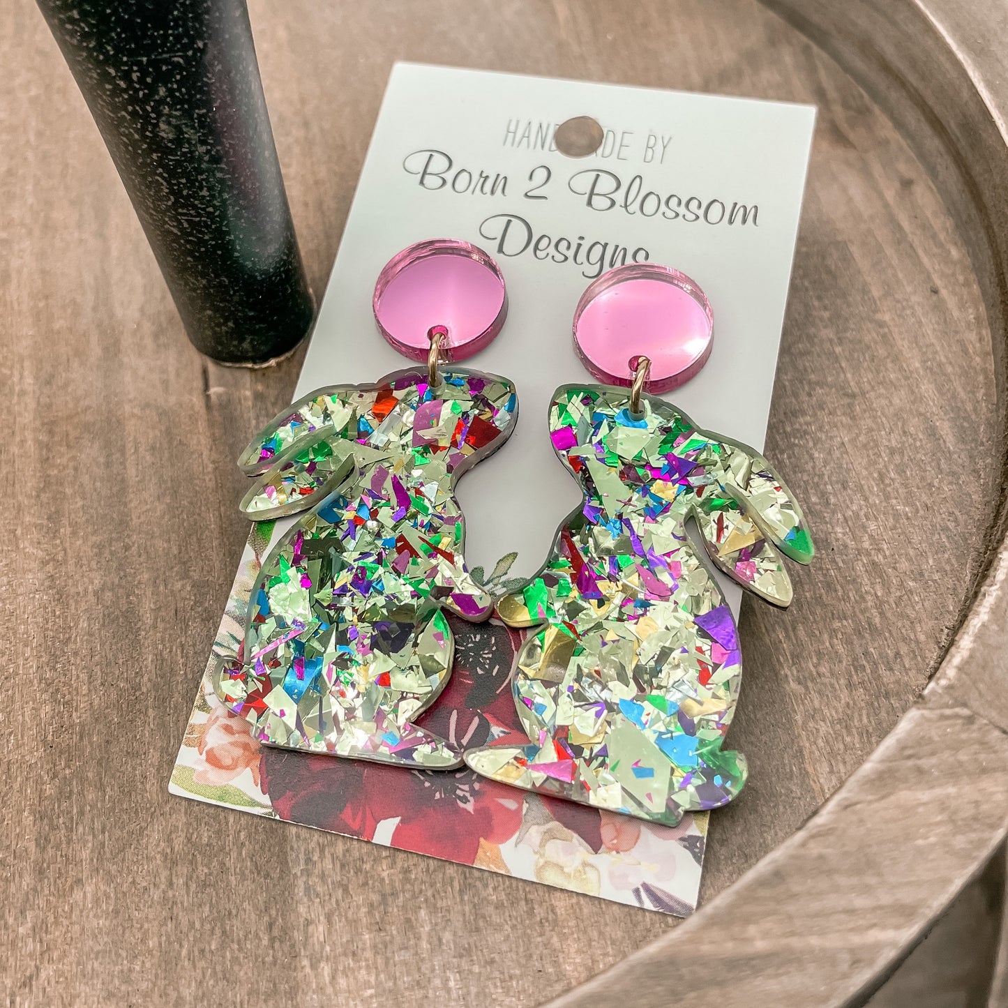Chunky Glitter Bunny Dangles