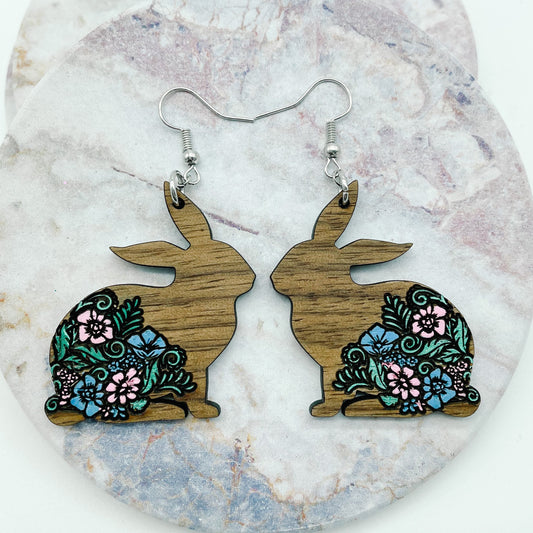 Hand-Painted Floral Bunny Dangles