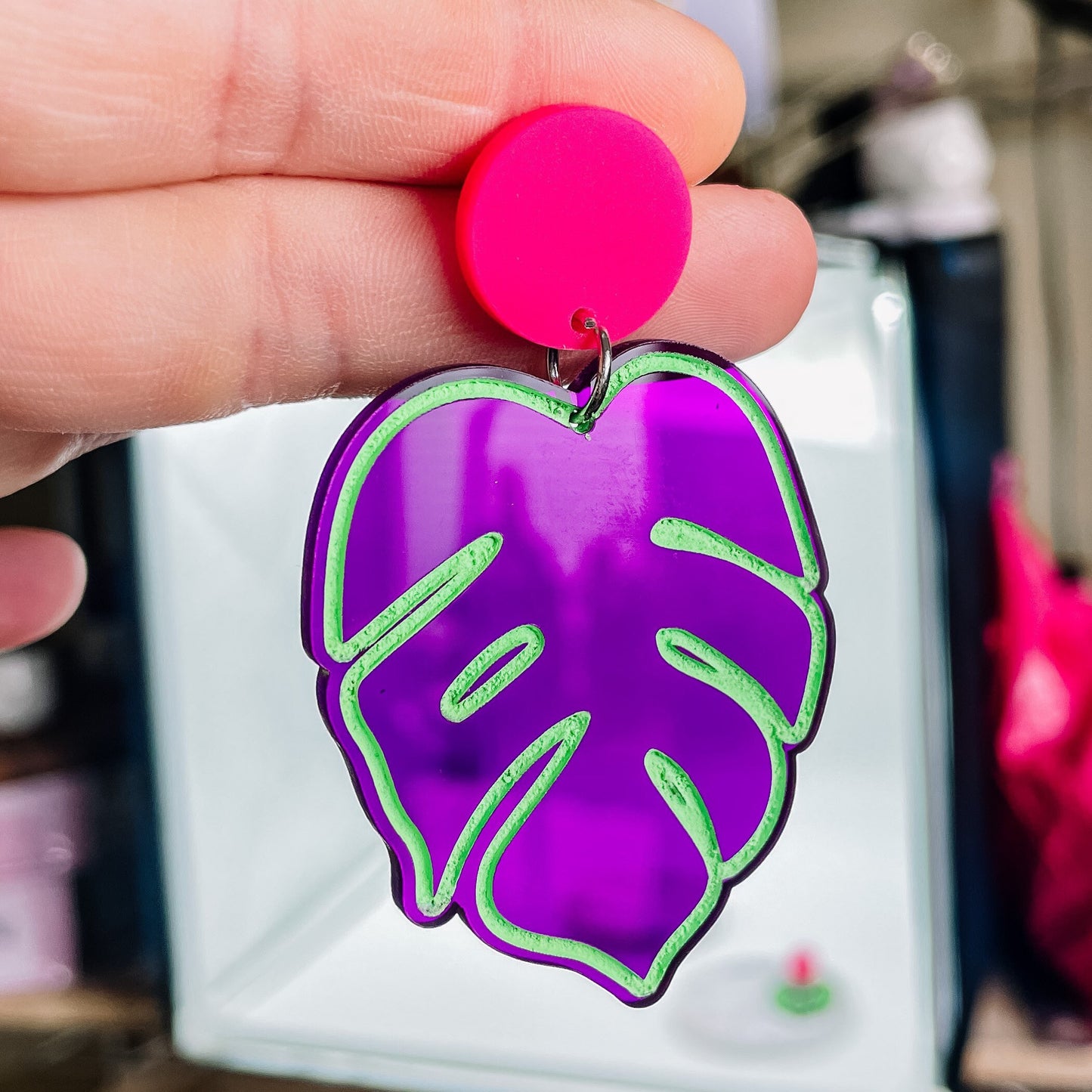 Neon Monstera Leaf Dangles
