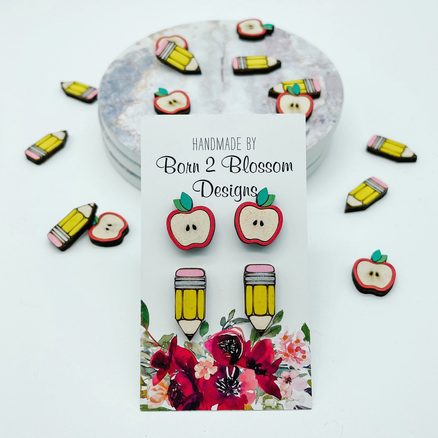 Teacher Appreciation Apple & Pencil Studs