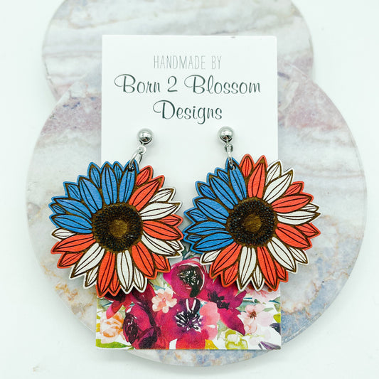 4th of July Red White Blue Sunflower Dangles
