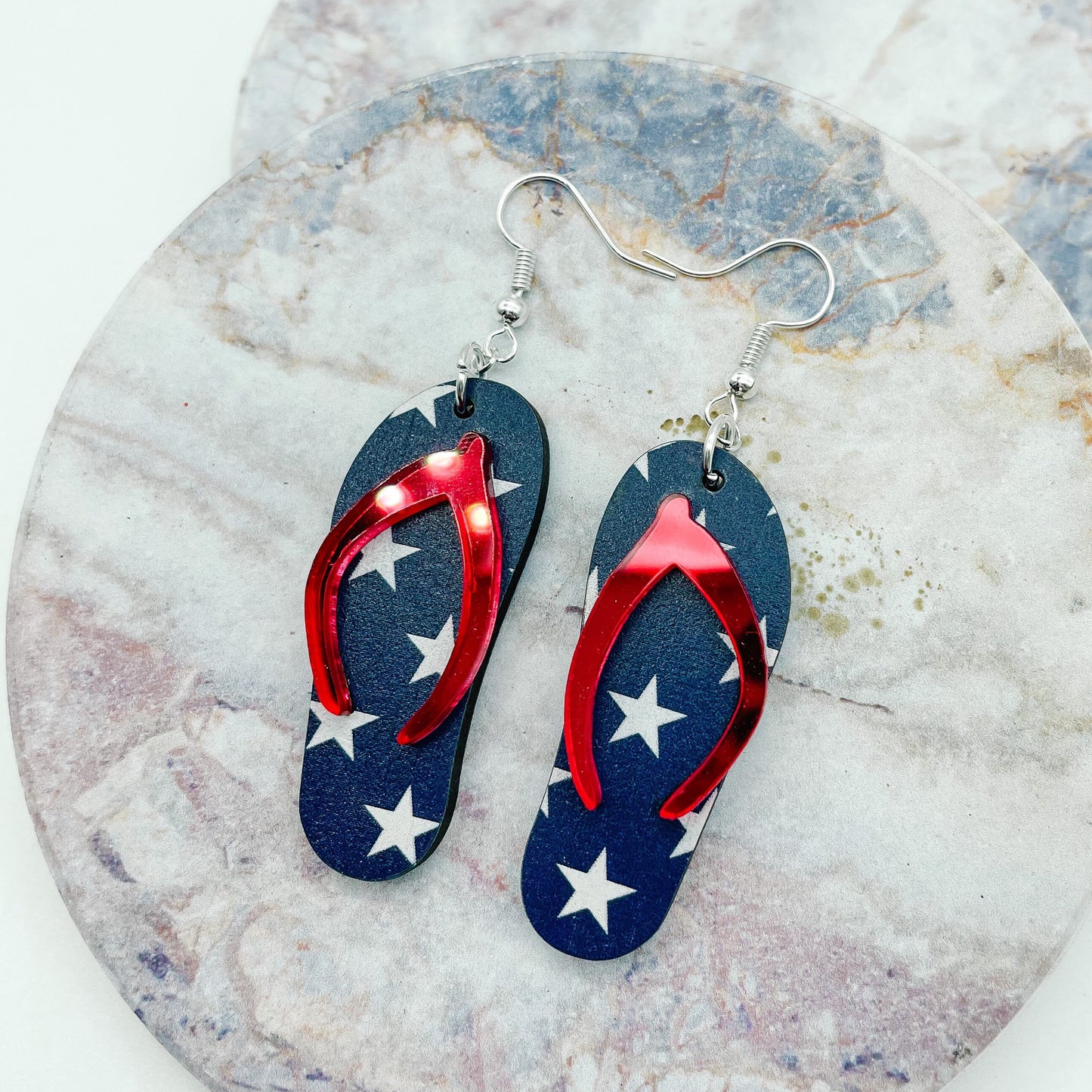 NOV CLEARANCE Flip Flops Patriotic Dangles