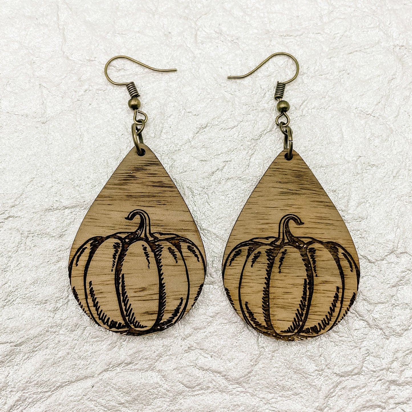 Wood Pumpkin Teardrop Dangles