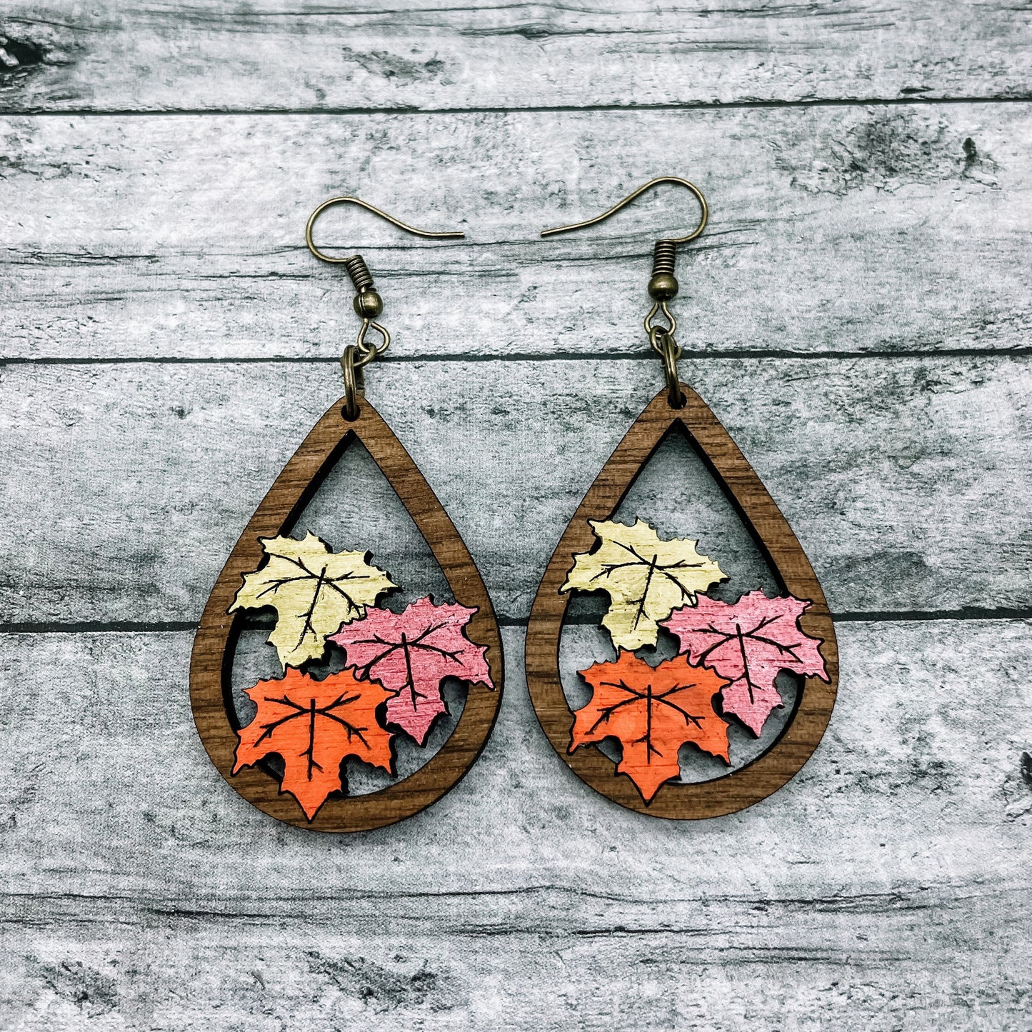 Wood Maple Leaf Teardrop Dangles