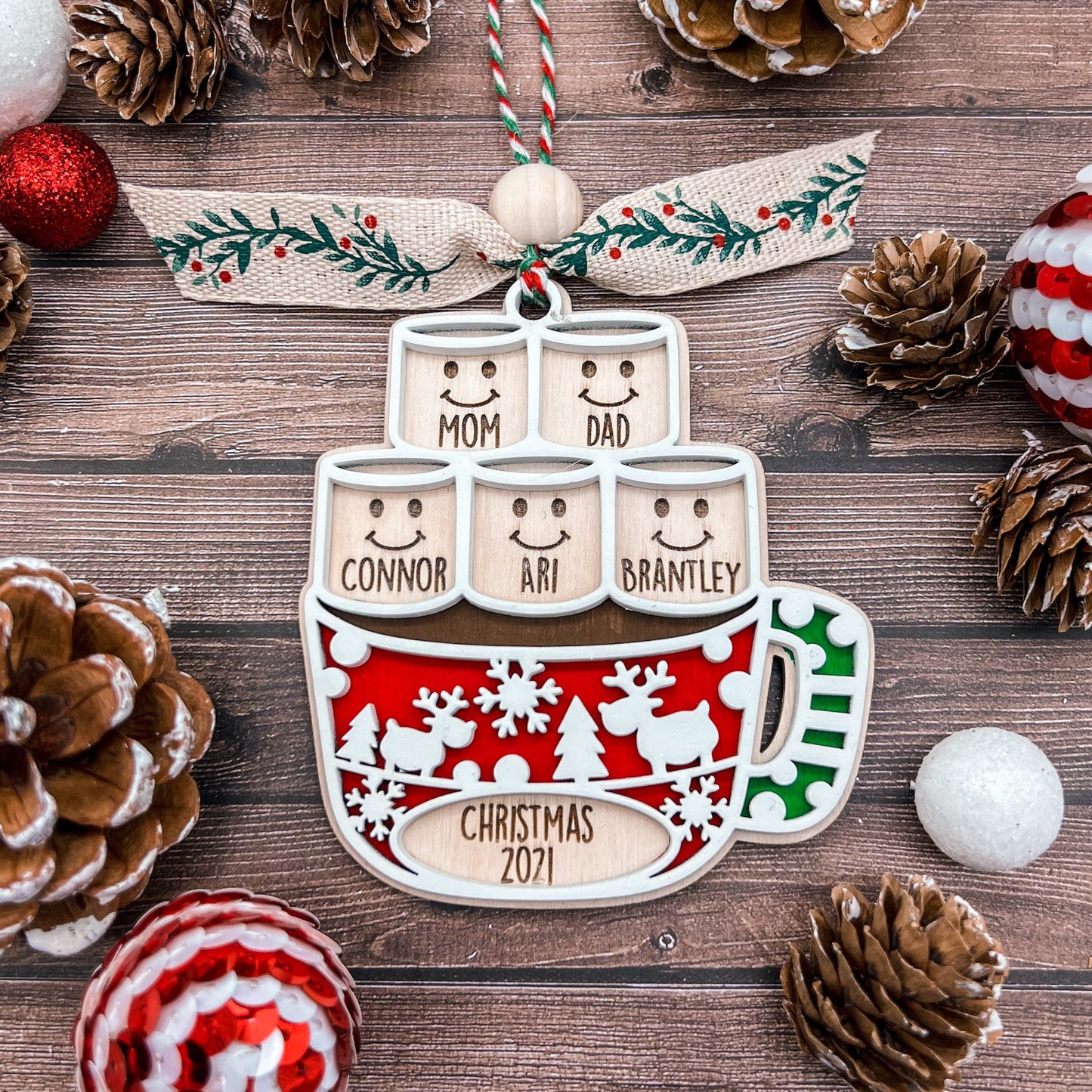 2025 Hot Cocoa Marshmallow Personalized Family Christmas Ornament