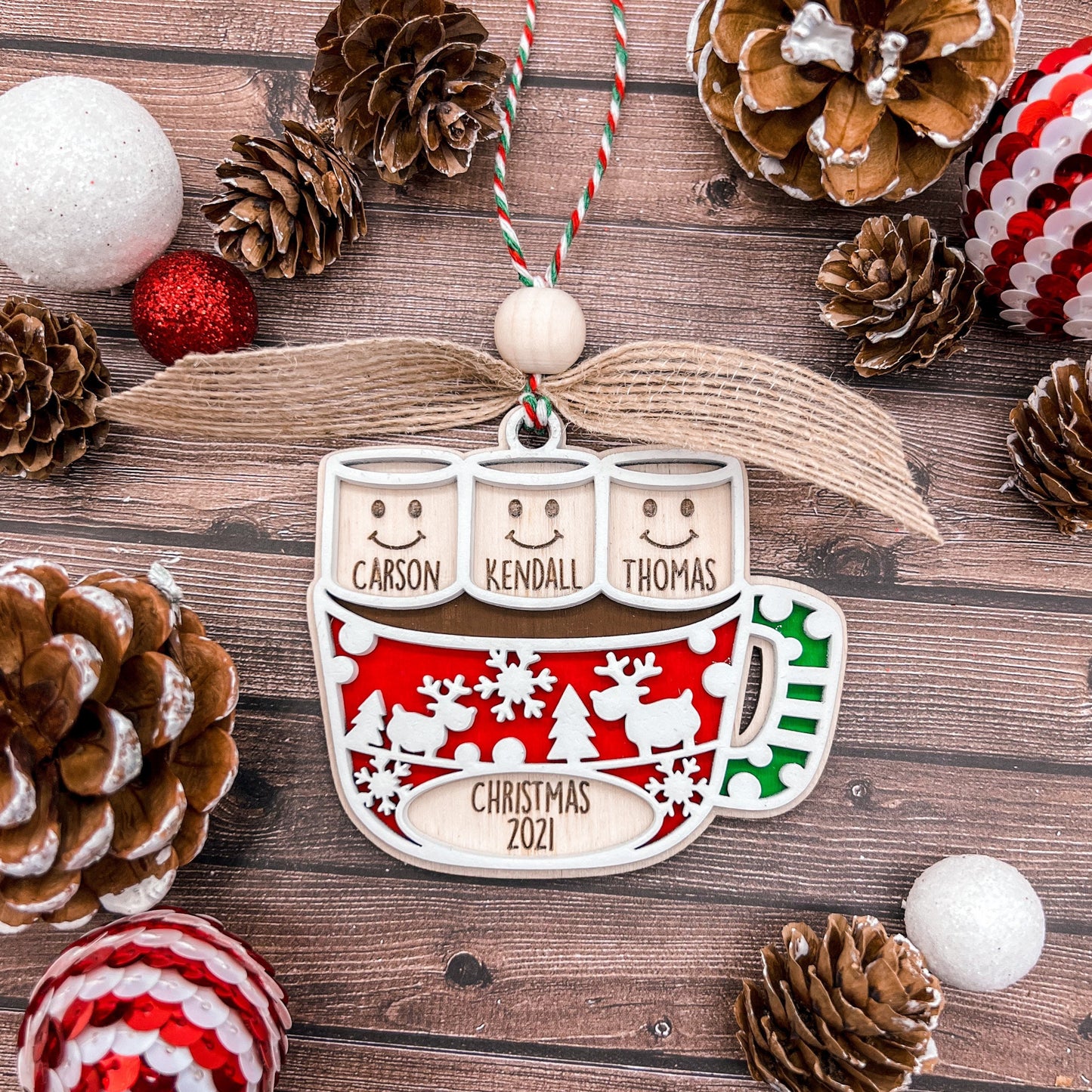 2025 Hot Cocoa Marshmallow Personalized Family Christmas Ornament