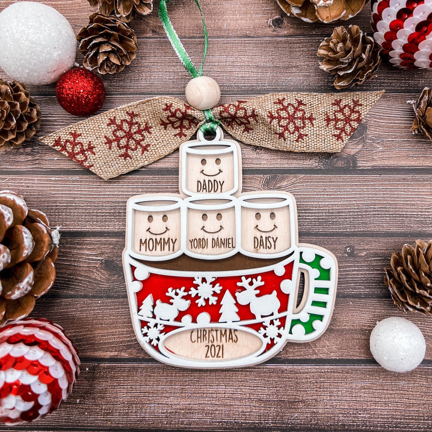 2025 Hot Cocoa Marshmallow Personalized Family Christmas Ornament