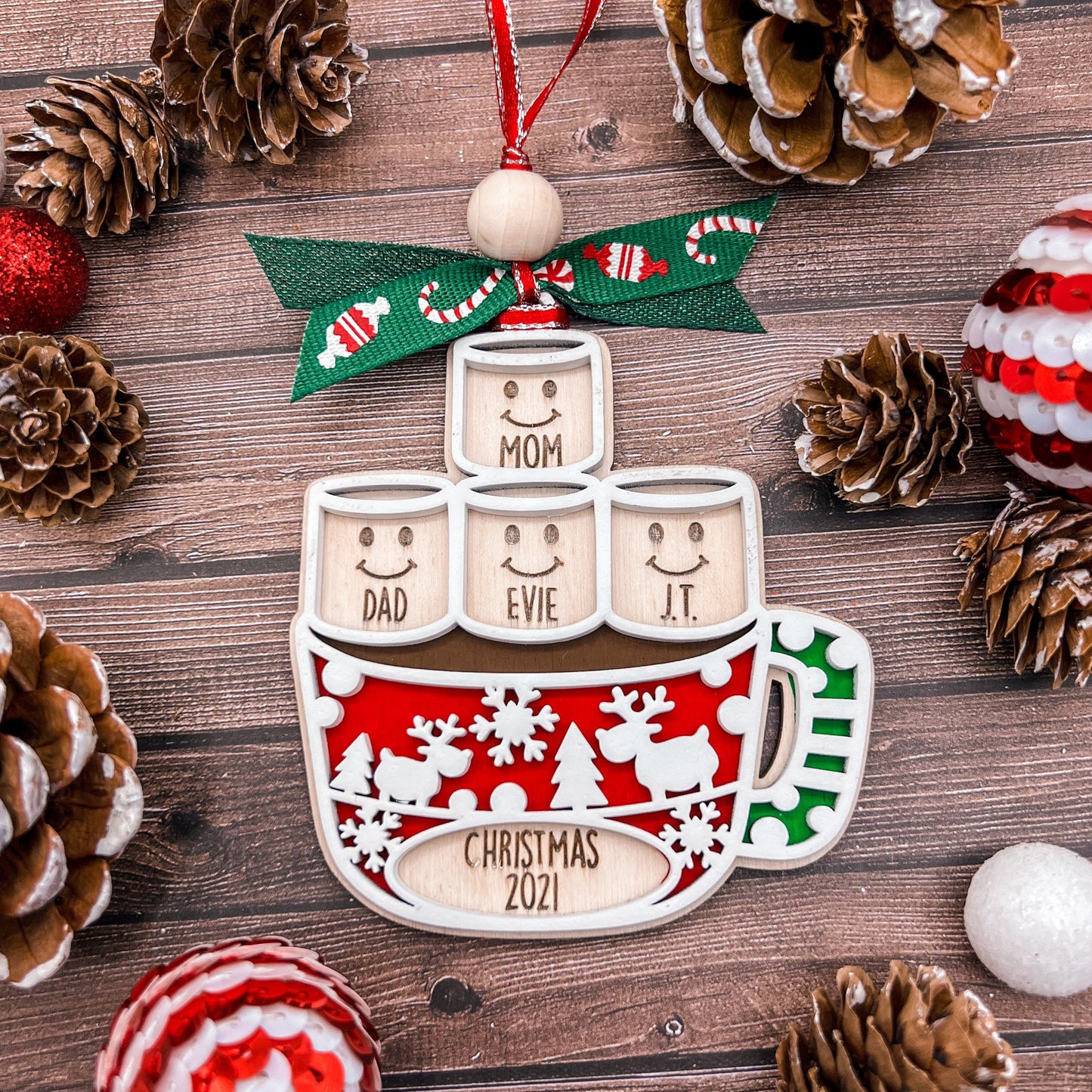 2025 Hot Cocoa Marshmallow Personalized Family Christmas Ornament
