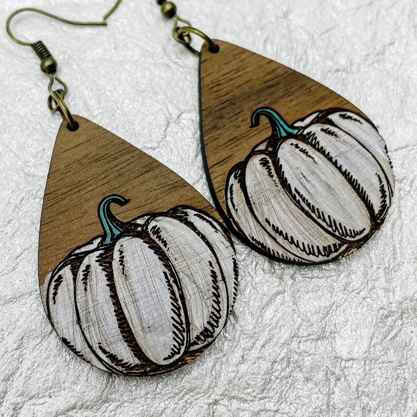 MAY CLEARANCE Wood Pumpkin Teardrop Dangles
