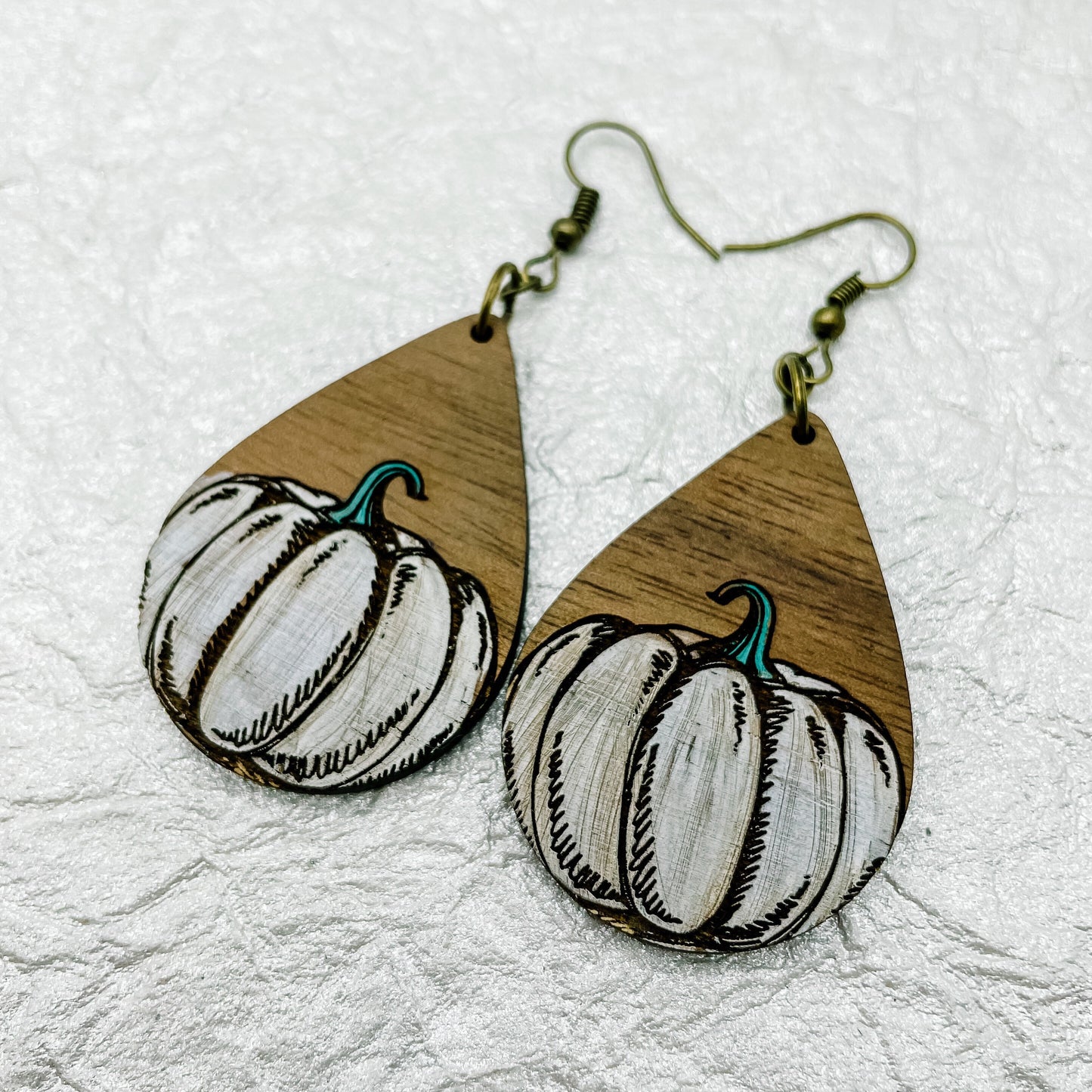 MAY CLEARANCE Wood Pumpkin Teardrop Dangles