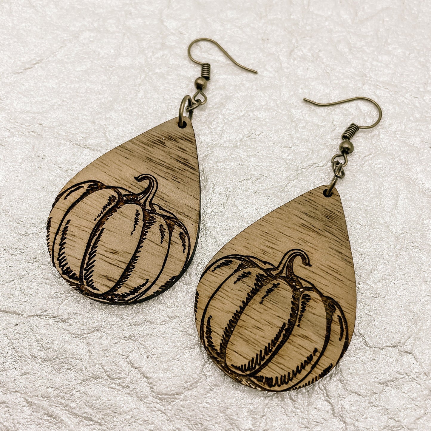 Wood Pumpkin Teardrop Dangles