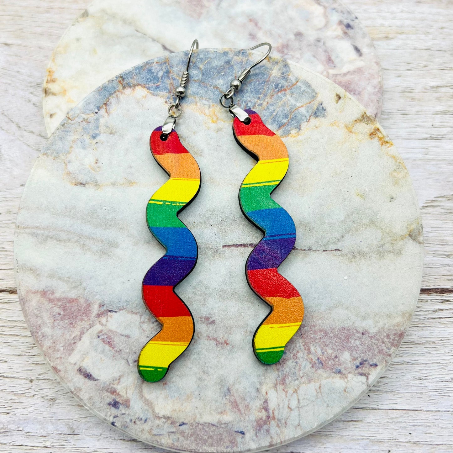 Pride Rainbow Wavy Ribbon Dangles
