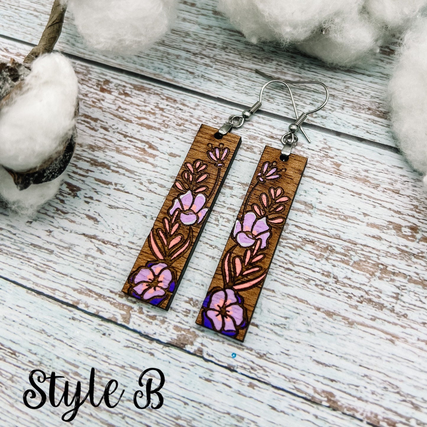 Handpainted Floral Wood Dangles